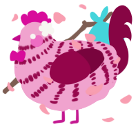A pink and maroon chicken with a bar pattern