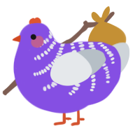 A blurple and mist chicken with a half-bar pattern