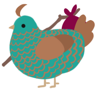 A turquoise and brown chicken with a lace pattern