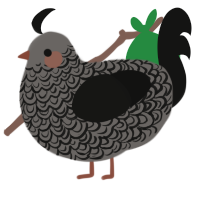 A grey and black chicken with a double-lace pattern