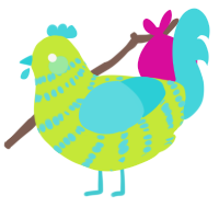 A lime and aqua chicken with a bar pattern