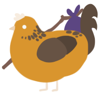 A orange and bark chicken with a neck-speckle pattern