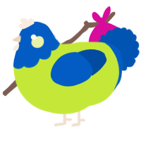 A lime and ultramarine chicken with a head pattern