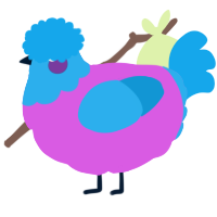 A orchid and sky chicken with a head pattern