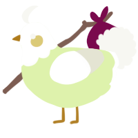 A apple and white chicken with a head pattern