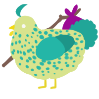A lemon and turquoise chicken with a speckle pattern