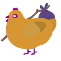 A orange and gold chicken with a bar pattern