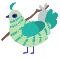 A gluppy and turquoise chicken with a bar pattern