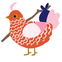 Sunset, a vermilion and rose chicken with a lace pattern