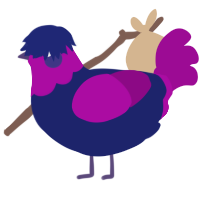 A navy and plum chicken with a head pattern