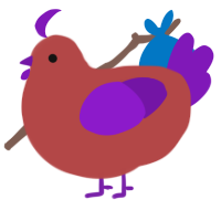 A red and violet chicken