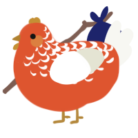A vermilion and white chicken with a half-lace pattern