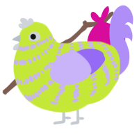 A lime and lilac chicken with a bar pattern