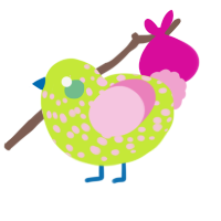 A lime and pink chicken with a speckle pattern