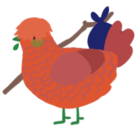 A vermilion and red chicken with a lace pattern