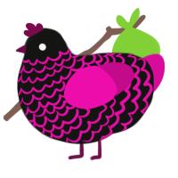 A black and fuchsia chicken with a lace pattern