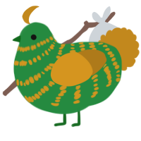 A viridian and ochre chicken with a bar pattern