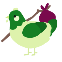 A apple and leaf chicken with a head pattern