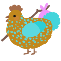 A ochre and aqua chicken with a speckle pattern