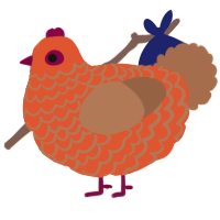 A vermilion and brown chicken with a lace pattern