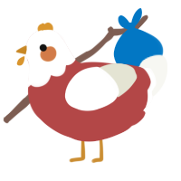 A red and white chicken with a head pattern