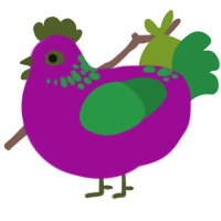 A plum and viridian chicken with a neck-speckle pattern