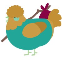 A turquoise and gold chicken with a head pattern