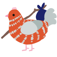 A vermilion and silver chicken with a bar pattern