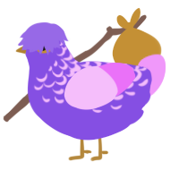 A blurple and lavender chicken with a half-lace pattern