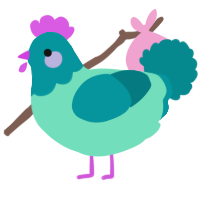 A mint and teal chicken with a head pattern