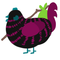 A black and wine chicken with a bar pattern