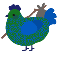 A leaf and ultramarine chicken with a double-lace pattern
