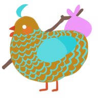 A ochre and aqua chicken with a lace pattern