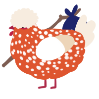 A vermilion and cream chicken with a speckle pattern