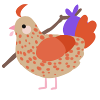 A beige and vermilion chicken with a speckle pattern