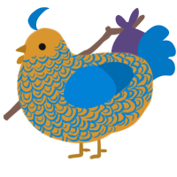 A orange and sapphire chicken with a double-lace pattern