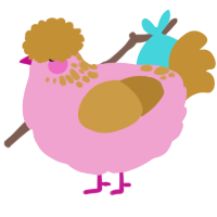 A pink and gold chicken with a neck-speckle pattern