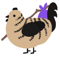 A beige and sable chicken with a half-bar pattern