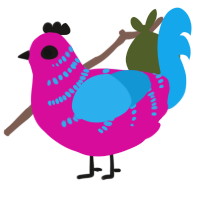 A fuchsia and sky chicken with a half-bar pattern