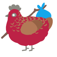 A crimson and brown chicken with a half-lace pattern