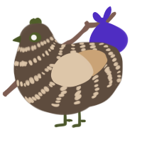 A bark and beige chicken with a bar pattern