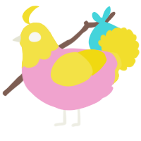 A pink and yellow chicken with a head pattern
