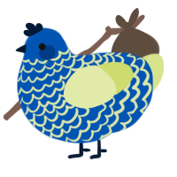 A ultramarine and lemon chicken with a lace pattern