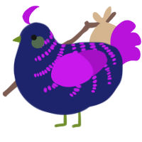 A navy and amethyst chicken with a half-bar pattern