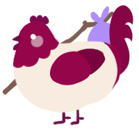 Santa, a cream and maroon chicken with a head pattern