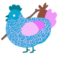 Cotton, a cerulean and lavender chicken with a double-lace pattern