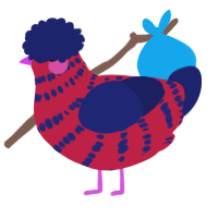 A crimson and navy chicken with a bar pattern