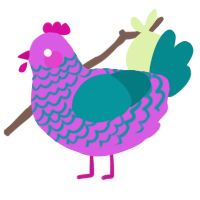 A orchid and teal chicken with a lace pattern