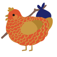 A vermilion and gold chicken with a lace pattern