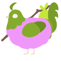 A lavender and chartreuse chicken with a head pattern